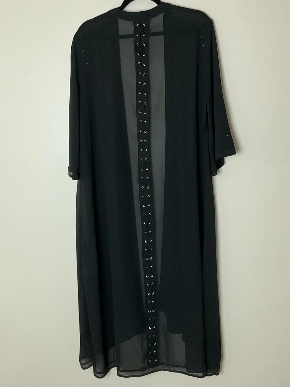 torrid Black Sheer Open-Front Kimono Lace-Up Trim Goth Whimsygoth Witchty 00/0 - Picture 8 of 8